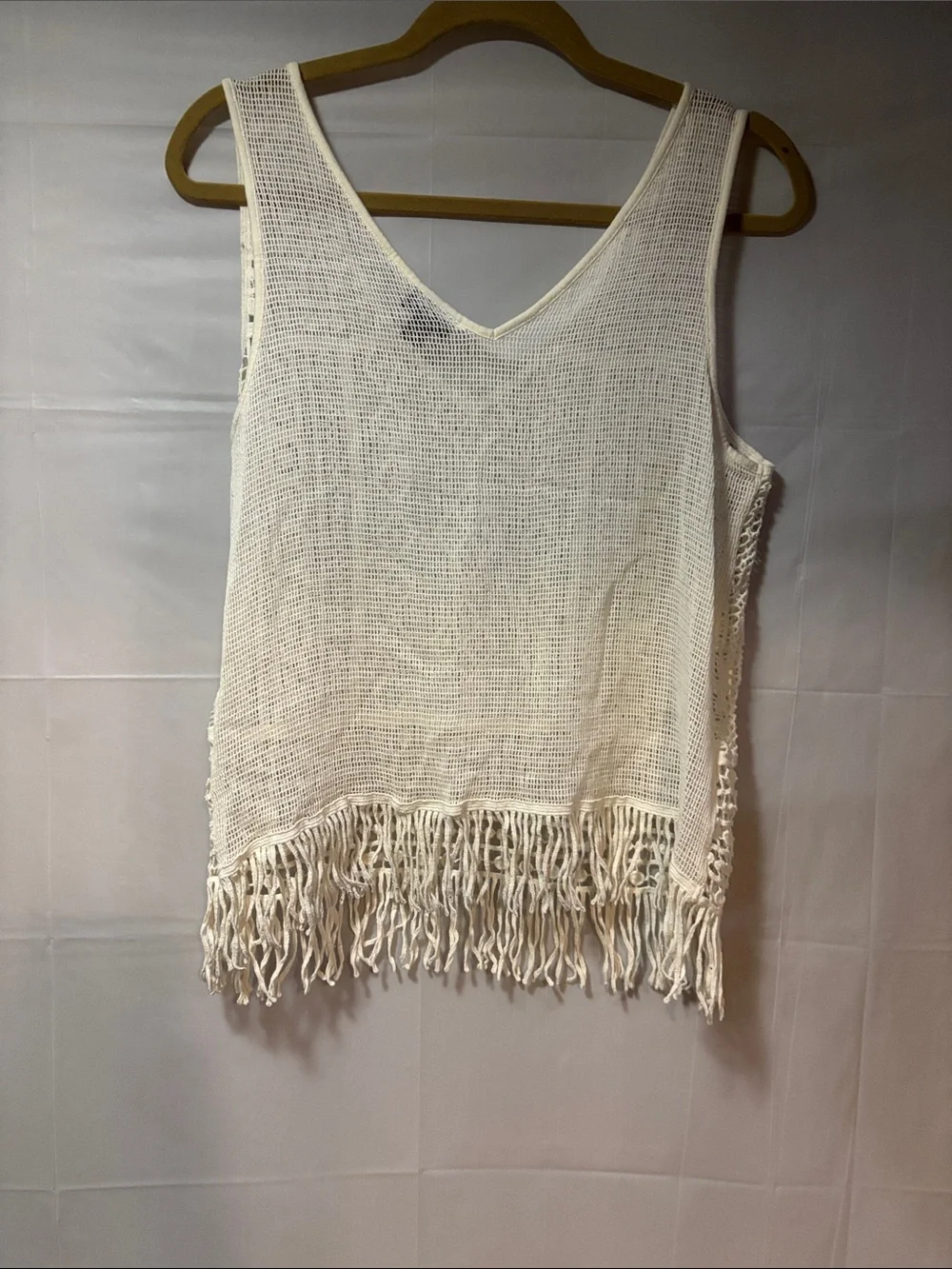 a.n.a Cream Crochet Fringe Tank Top